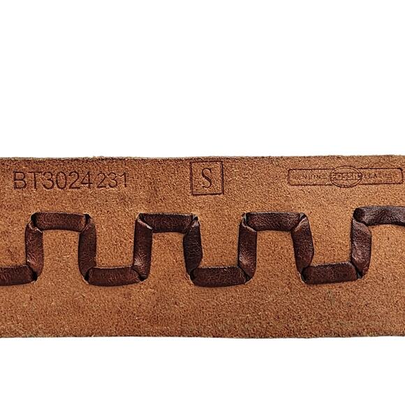Fossil Unisex Multi Brown Leather Belt sz Small Western X Stitch Patchwork Boho - Picture 7 of 7